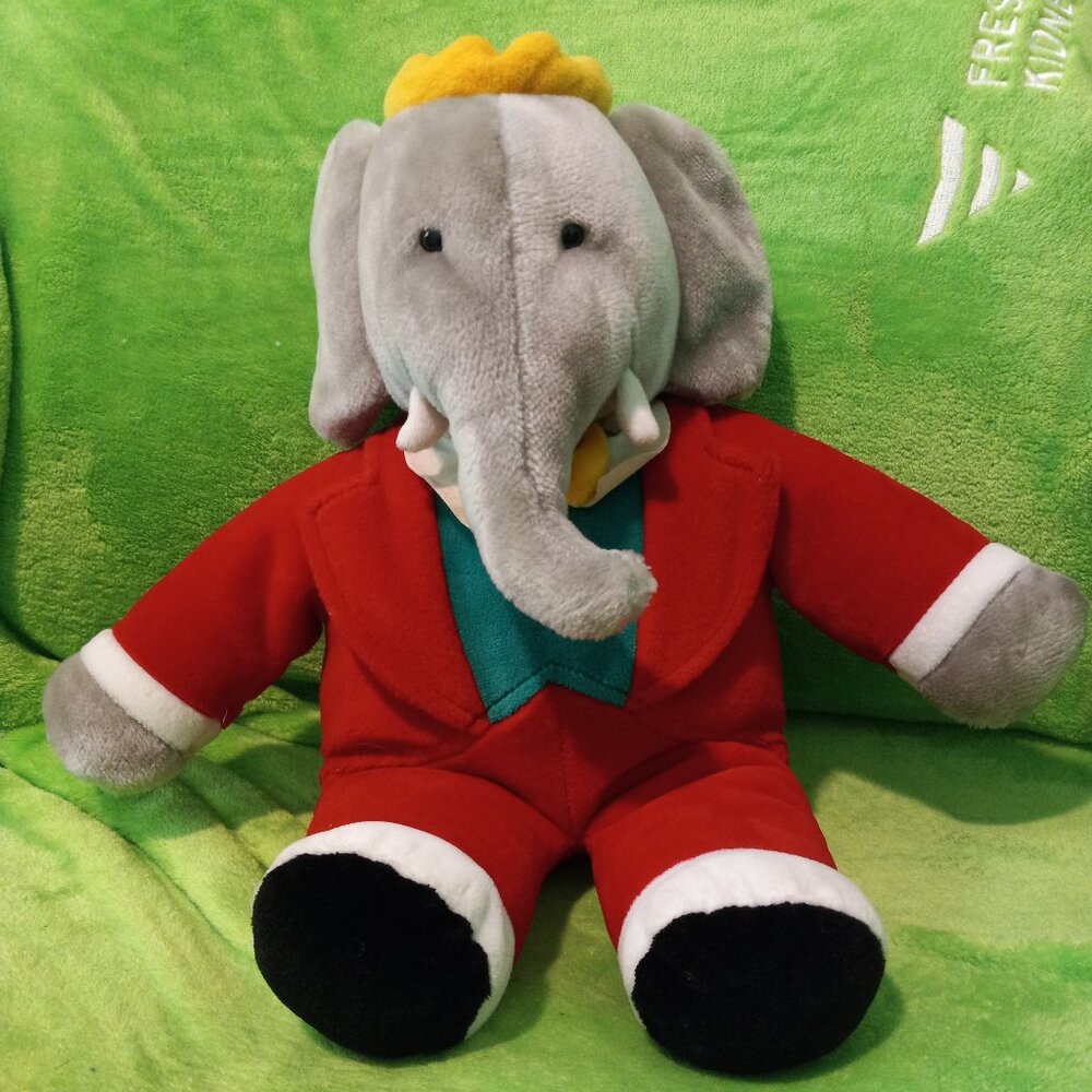 Vintage 1988 Babar The Elephant 14" Plush Stuffed Animal Cartoon Figure by GUND